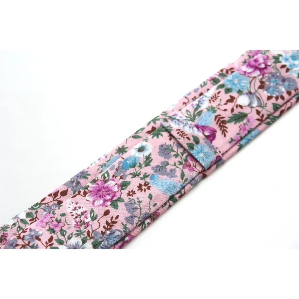 Men's Skinny Necktie Pink Floral Cotton Tie 2.5